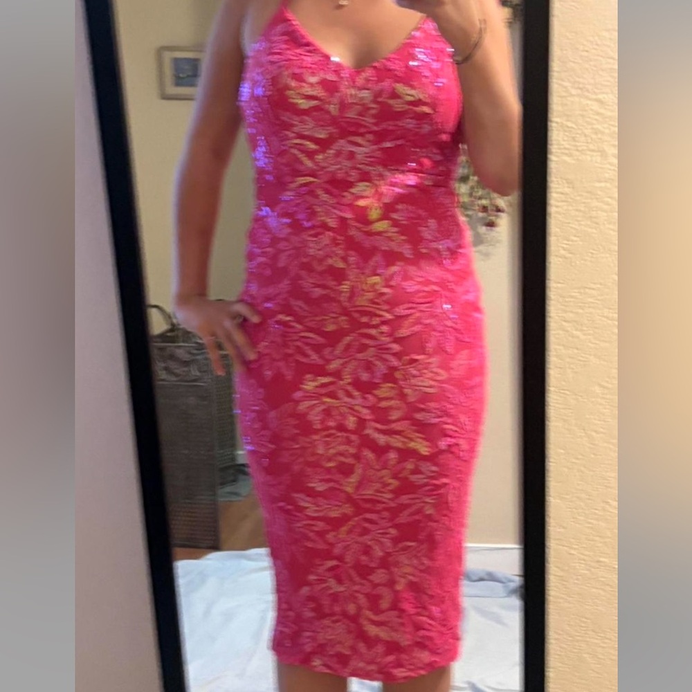 Windsor Vibrant Pink Sequin Midi Dress